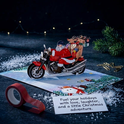 Santa Claus Riding Motorcycle 3D Pop Up Greeting Card