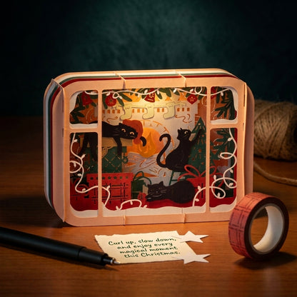 Christmas Holiday Night with Cats 3D Pop Up Greeting Card