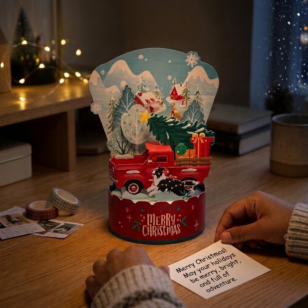 Merry Christmas Truck with Puppy 3D Pop Up Greeting Card