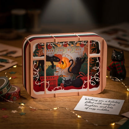 Christmas Holiday Night with Cats 3D Pop Up Greeting Card