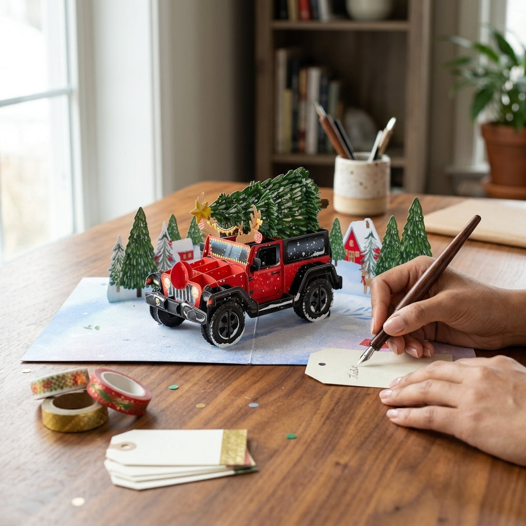 Christmas Tree on Truck 3D Pop Up Card