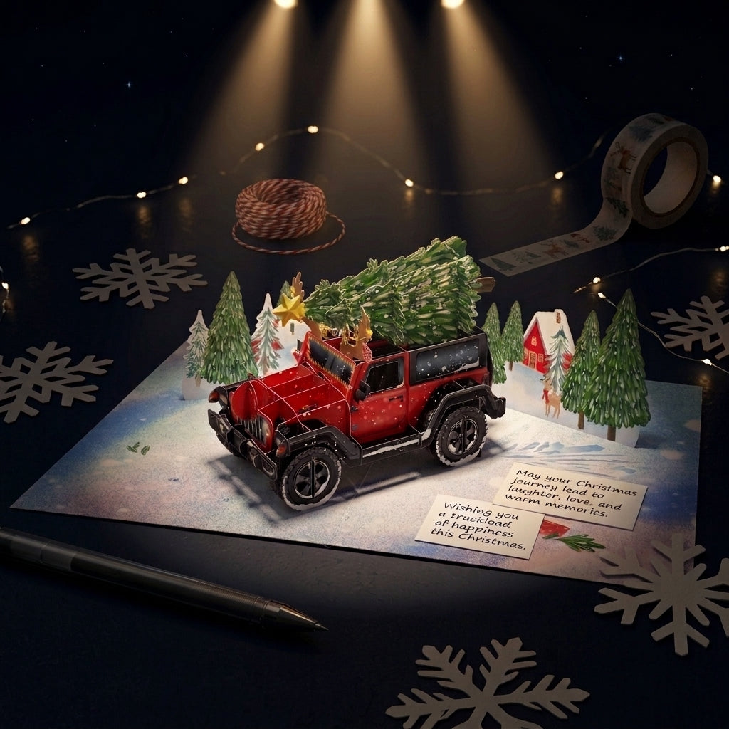 Christmas Tree on Truck 3D Pop Up Card