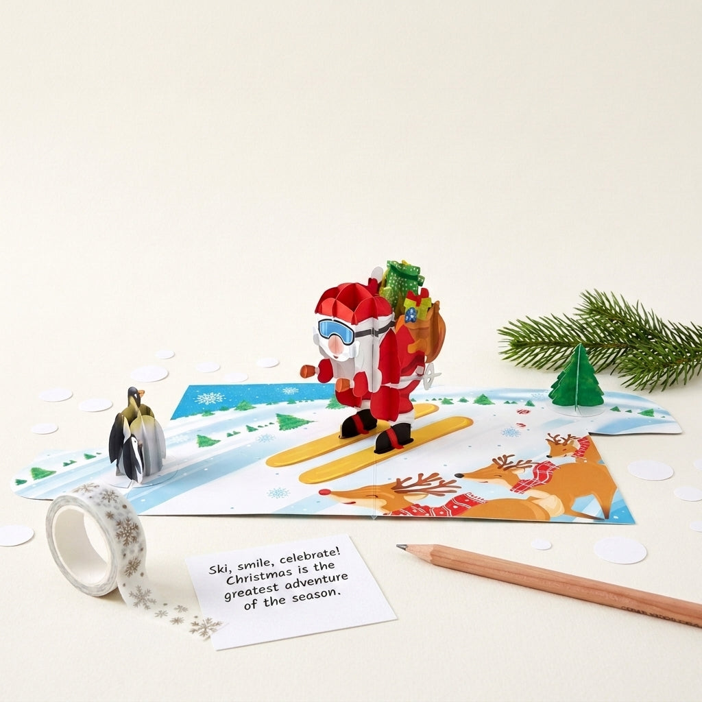 Ski With Santa 3D Pop Up Card