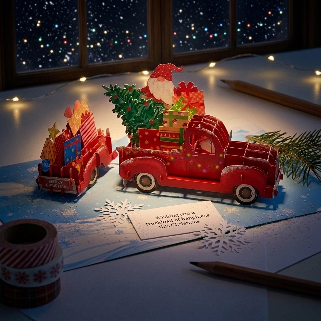 Santa in Christmas Car 3D Pop Up Card