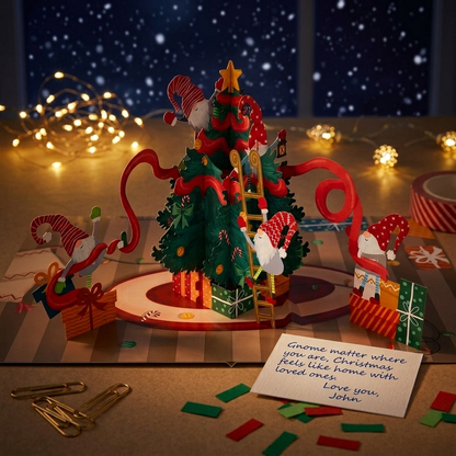 Gnomes Decorating Christmas Tree 3D Pop Up Card