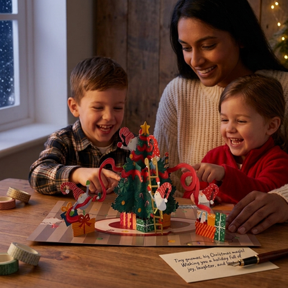 Gnomes Decorating Christmas Tree 3D Pop Up Card
