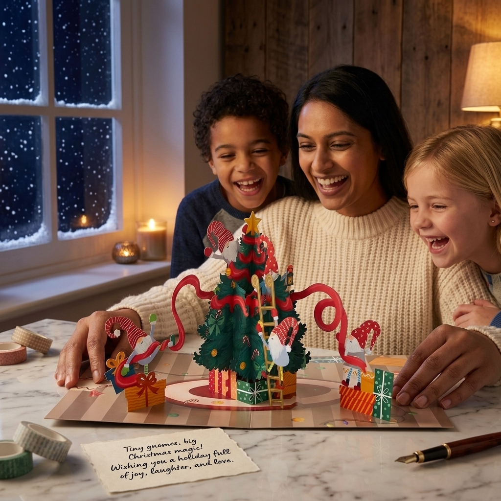 Gnomes Decorating Christmas Tree 3D Pop Up Card