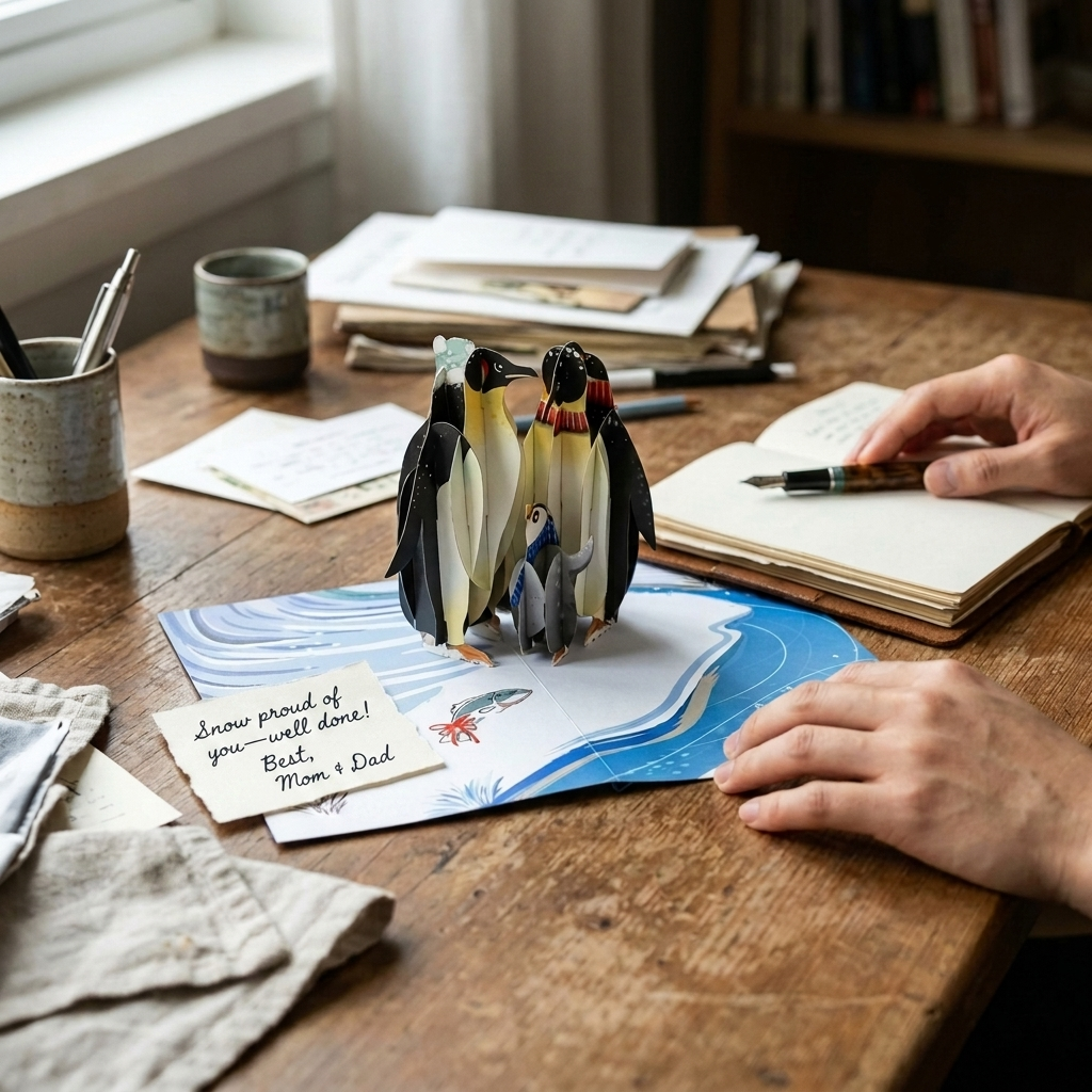 Penguin Family in Love 3D Pop Up Greeting Card