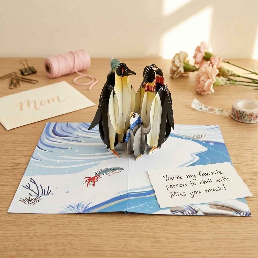 Penguin Family in Love 3D Pop Up Greeting Card