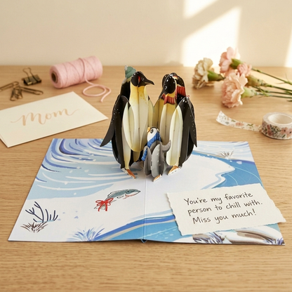 Penguin Family in Love 3D Pop Up Greeting Card