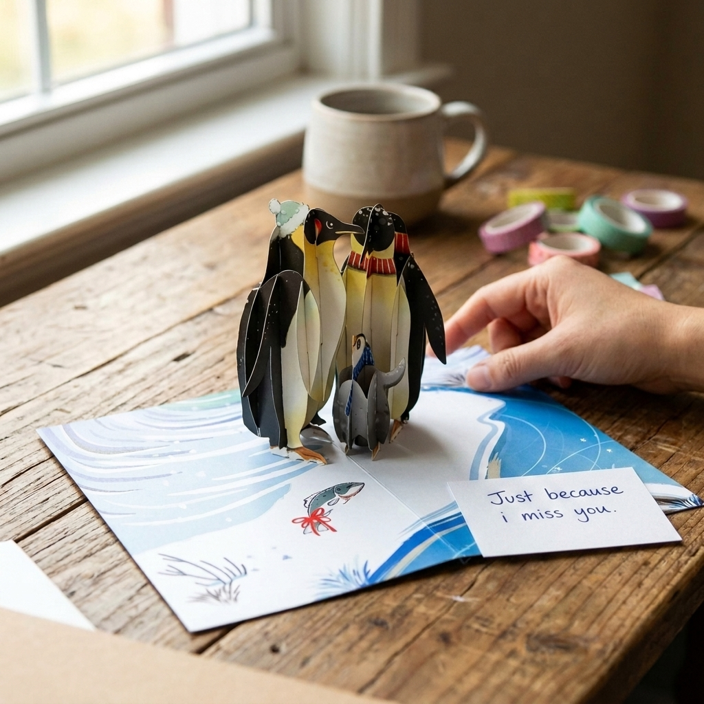 Penguin Family in Love 3D Pop Up Greeting Card
