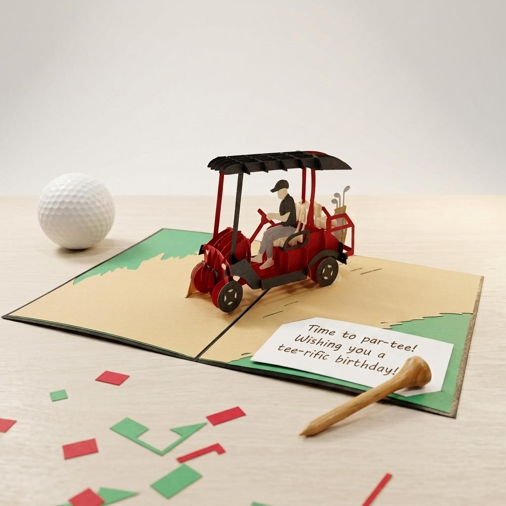 Golf Cart 3D Pop Up Greeting Card