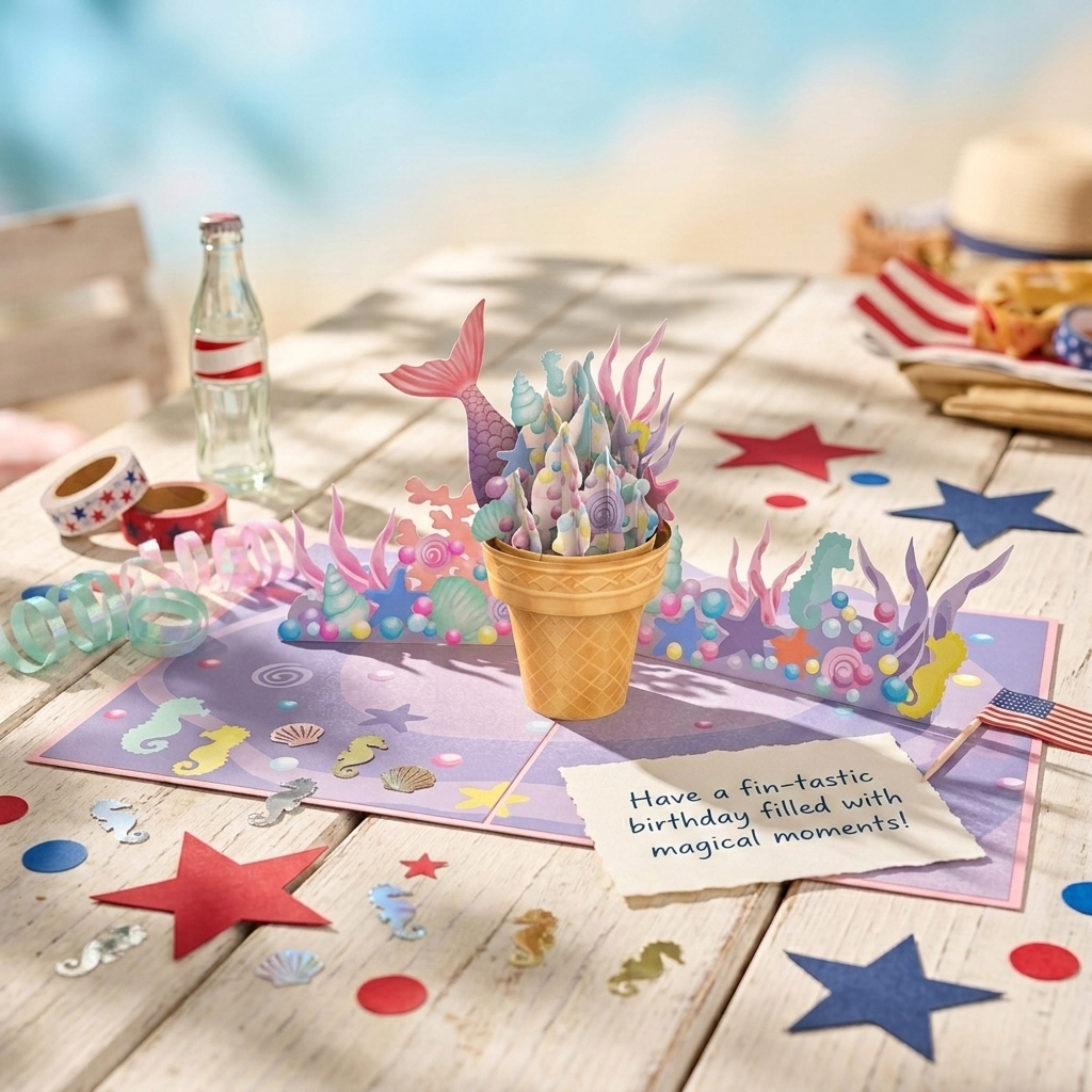 Mermaid Icecream 3D Pop Up Greeting Card