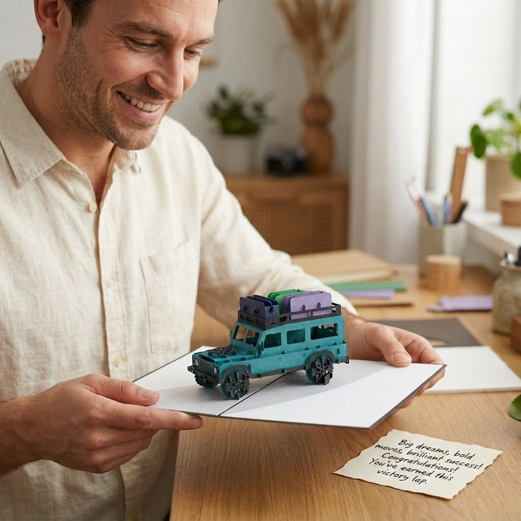 Blue Jeep 3D Pop Up Greeting Card