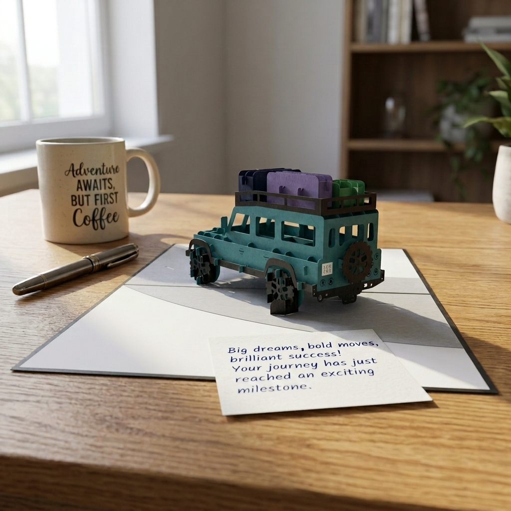 Blue Jeep 3D Pop Up Greeting Card