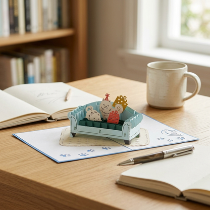 Dogs Lying On Blue Couch 3D Pop Up Greeting Card
