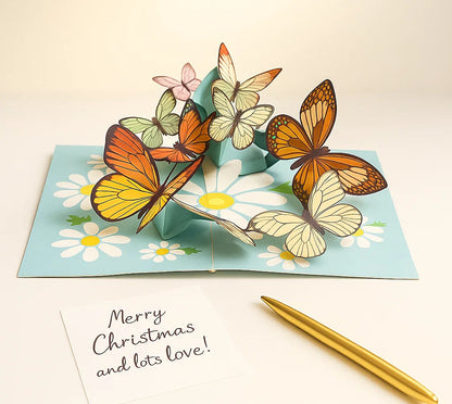 Pop-up card with butterflies and flowers on a white background
