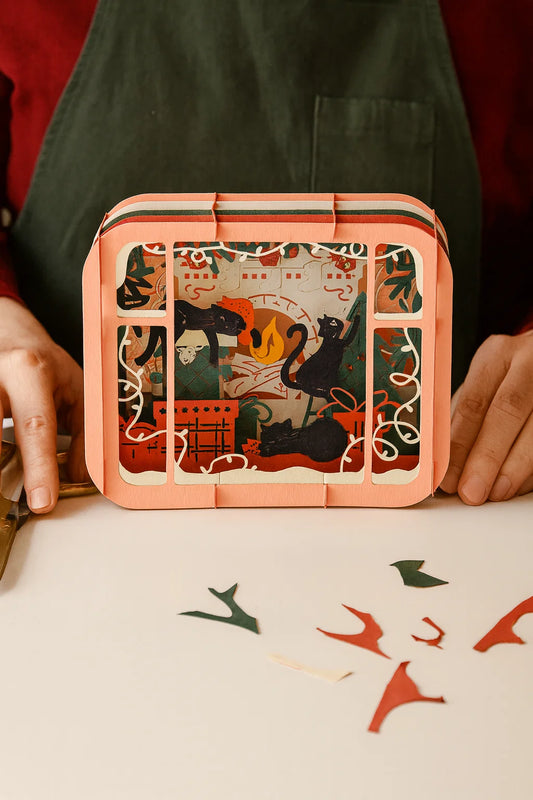 Christmas Holiday Night with Cats 3D Pop Up Greeting Card