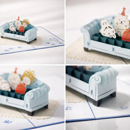 Dogs Lying On Blue Couch 3D Pop Up Greeting Card