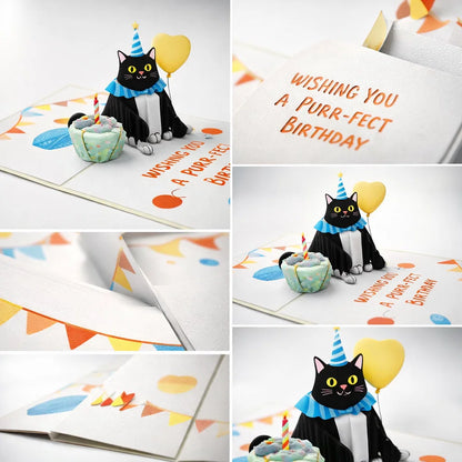 Black Cat Cup Cake 3D Pop Up Greeting Card