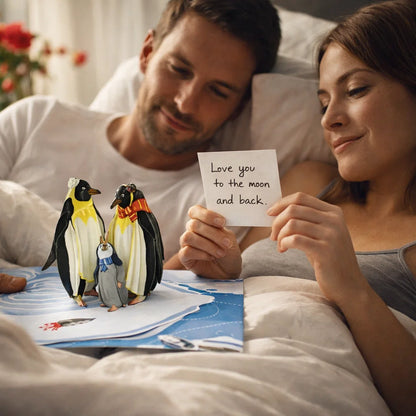 Penguin Family in Love 3D Pop Up Greeting Card