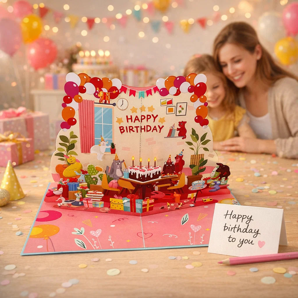 Cats Birthday Party 3D Pop Up Greeting Card