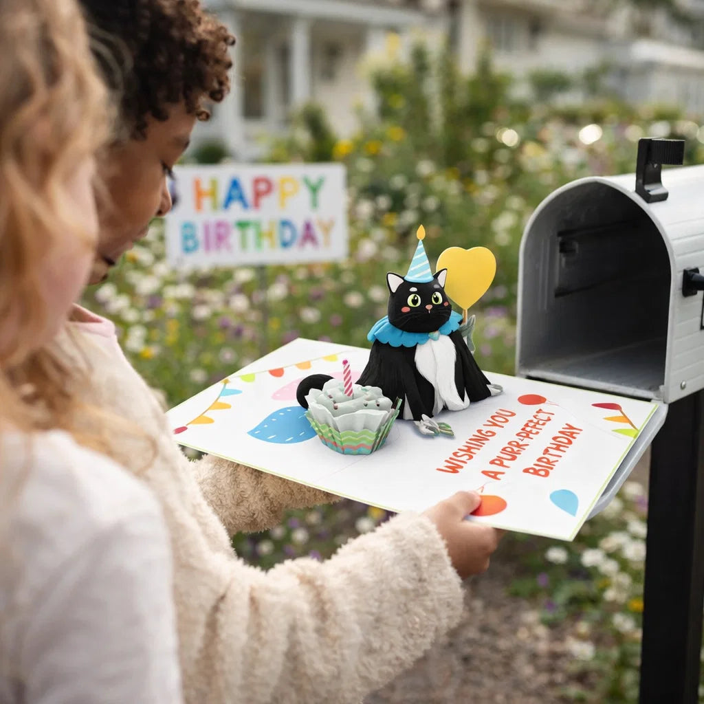 Black Cat Cup Cake 3D Pop Up Greeting Card