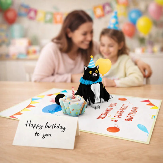 Black Cat Cup Cake 3D Pop Up Greeting Card