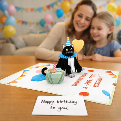 Black Cat Cup Cake 3D Pop Up Greeting Card