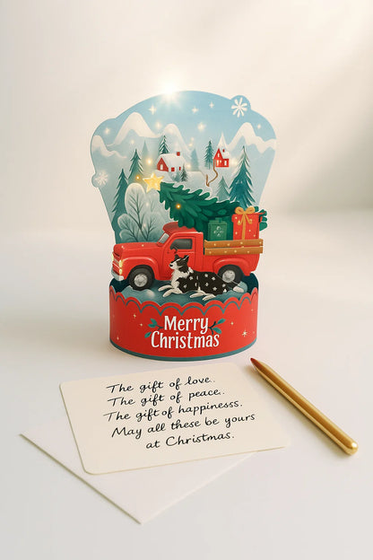 Merry Christmas Truck with Puppy 3D Pop Up Greeting Card