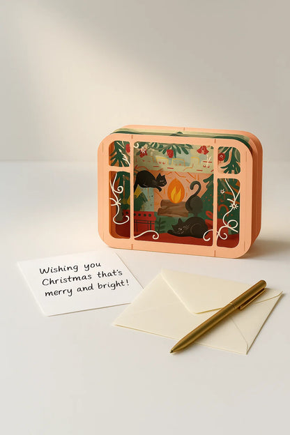 Christmas Holiday Night with Cats 3D Pop Up Greeting Card