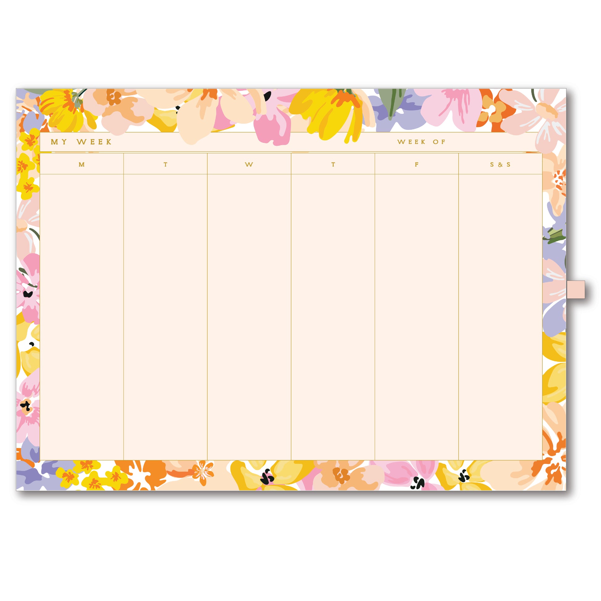 Weekly planner with colorful floral border on a white background