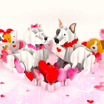 Illustration of dogs with hearts on a white background