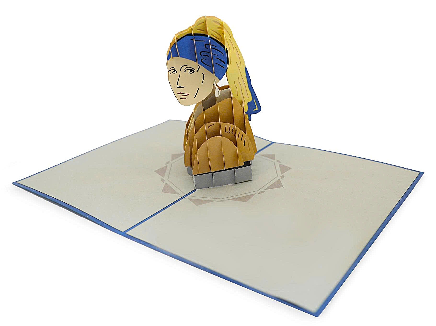 3D pop-up card with a stylized portrait Girl with a Pearl Earring
